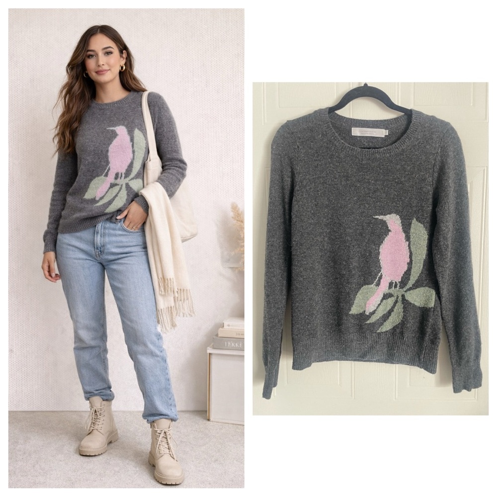 Gray Bird Sweater S Cottagecore Cozy Academia Soft Girl Knit - Picture 1 of 11